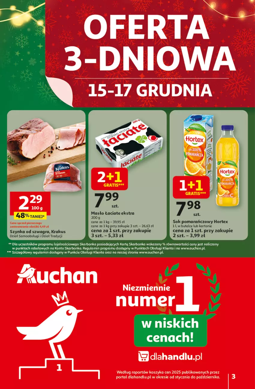 Gazetka promocyjna Auchan - Gazetka Święta jak babcię kocham Hipermarket Auchan - ważna 11.12 do 17.12.2025 - strona 3 - produkty: Gra, Hortex, Krakus, Sok, Sok pomarańczowy, Szynka