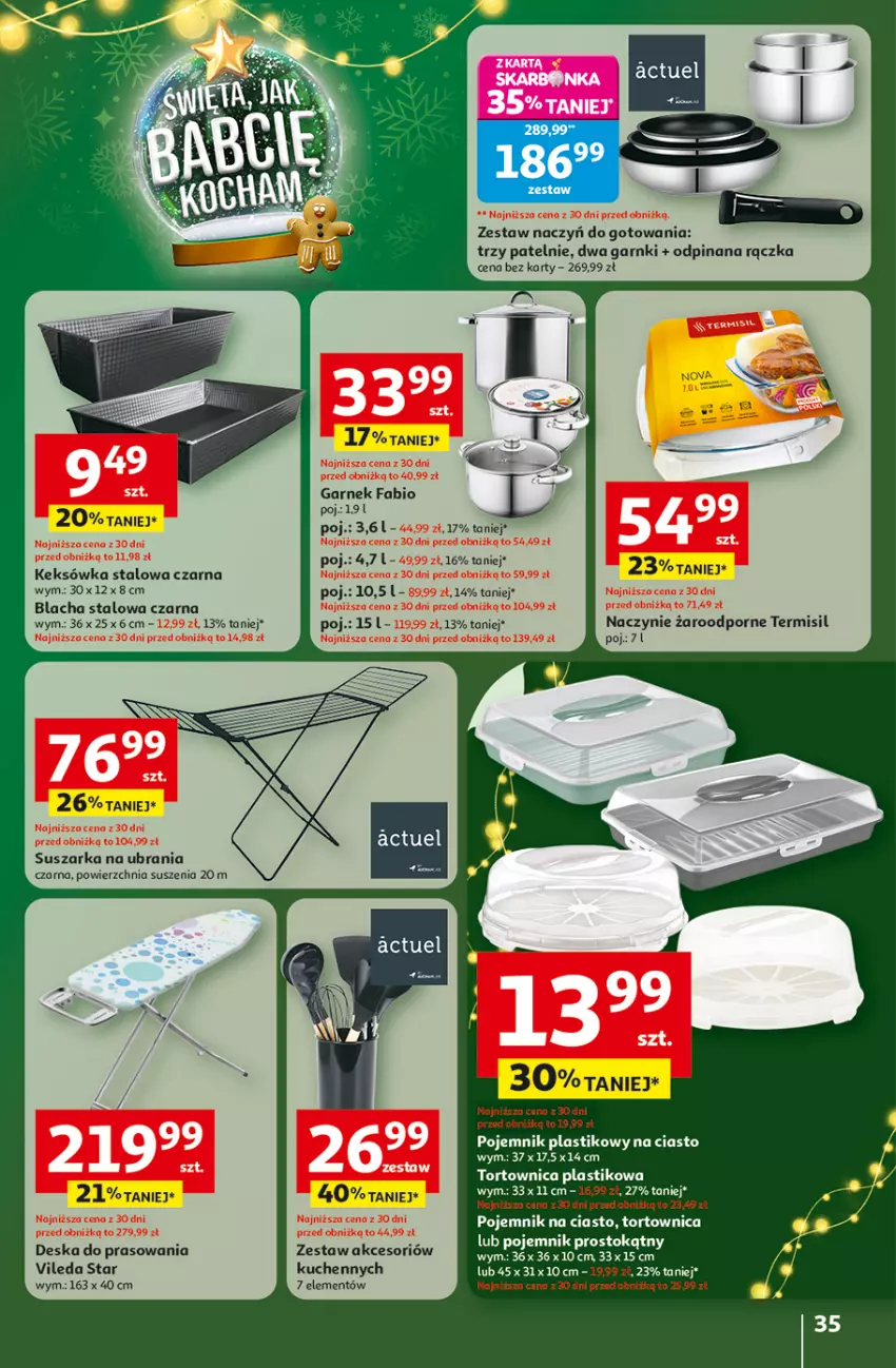 Gazetka promocyjna Auchan - Gazetka Święta jak babcię kocham Hipermarket Auchan - ważna 11.12 do 17.12.2025 - strona 35 - produkty: Deska do prasowania, Fa, Garnek, Keksówka, Naczynie żaroodporne, Pojemnik, Pojemnik na ciasto, Pojemnik plastikowy, Por, Suszarka, Tortownica, Ubrania, Vileda