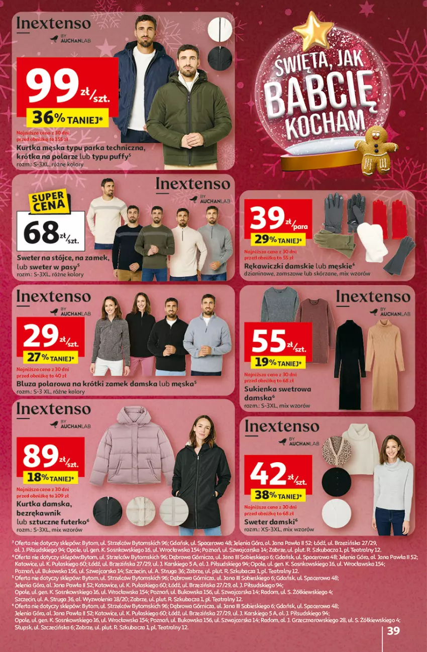 Gazetka promocyjna Auchan - Gazetka Święta jak babcię kocham Hipermarket Auchan - ważna 11.12 do 17.12.2025 - strona 39 - produkty: Bluza, Bluza polarowa, Kurtka, Parka, Puf, Sukienka, Sweter