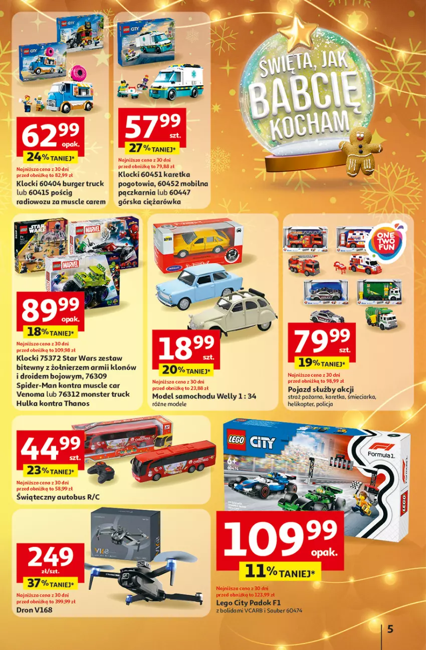 Gazetka promocyjna Auchan - Gazetka Święta jak babcię kocham Hipermarket Auchan - ważna 11.12 do 17.12.2025 - strona 5 - produkty: Burger, Dron, Helikopter, Klocki, LEGO, LEGO City, Mobil, Monster truck, Mus, Pojazd, Star Wars, Straż pożarna