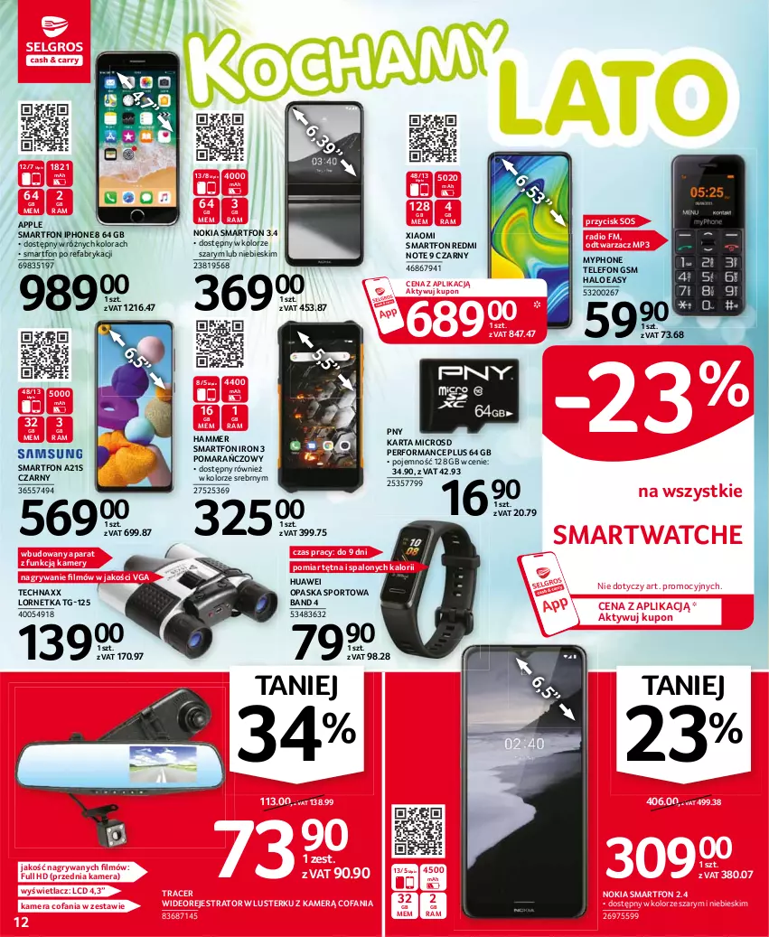 Gazetka promocyjna Selgros - Oferta przemysłowa - ważna 22.07 do 04.07.2021 - strona 12 - produkty: Acer, Fa, Gry, Halo, Huawei, IPhone 8, Kamera, Kamery, Lornetka, MyPhone, Nokia, Opaska, Por, Redmi Note, Smartfon, Smartwatch, Sos, Sport, Telefon, Wideorejestrator