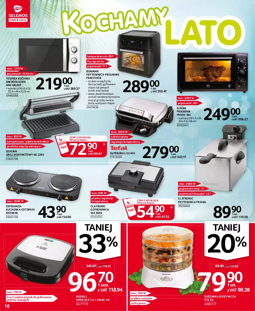 Gazetka promocyjna Selgros - Oferta przemysłowa - ważna 22.07 do 04.07.2021 - strona 18 - produkty: Fa, Frytki, Gofrownica, Gra, Grill, Grill kontaktowy, Grzyby, Kosz, Kuchnia, Mięso, Owoce, Pax, Piec, Piekarnik, Suszarka, Top, Toshiba, Warzywa