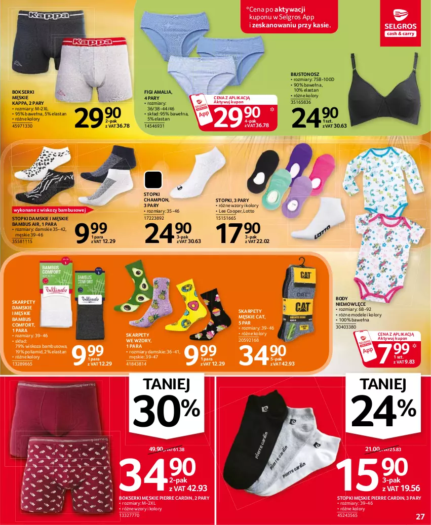 Gazetka promocyjna Selgros - Oferta przemysłowa - ważna 22.07 do 04.07.2021 - strona 27 - produkty: Biustonosz, Body, Bokserki, Figi, Karp, LG, Pierre Cardin, Ser, Top, Wełna