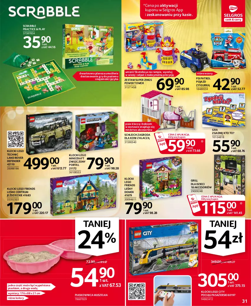 Gazetka promocyjna Selgros - Oferta przemysłowa - ważna 22.07 do 04.07.2021 - strona 31 - produkty: Dzieci, Gra, Grill, Gry, Klocki, Land Rover, LEGO, LEGO City, LEGO Friends, LEGO Minecraft, LEGO Technic, LG, Minecraft, Mus, Pociąg, Pociąg pasażerski, Pojazd, Por, Portal, Psi Patrol, Rum, Schleich, Scrabble