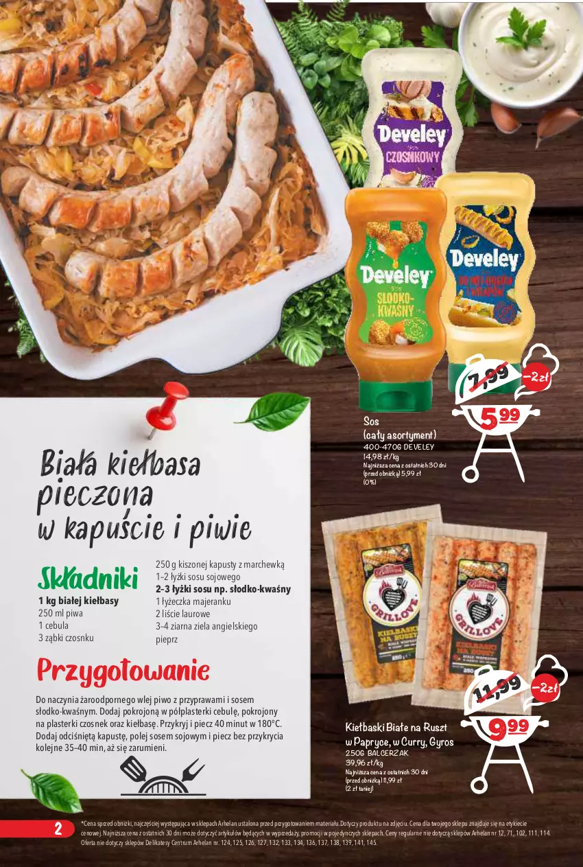 Gazetka promocyjna Arhelan - Gazetka - ważna 24.04 do 10.05.2026 - strona 2 - produkty: Cebula, Czosnek, Gyros, Kiełbaski białe, Laur, Olej, Piec, Pieprz, Piwa, Piwo, Plasterki, Por, Rum, Sos