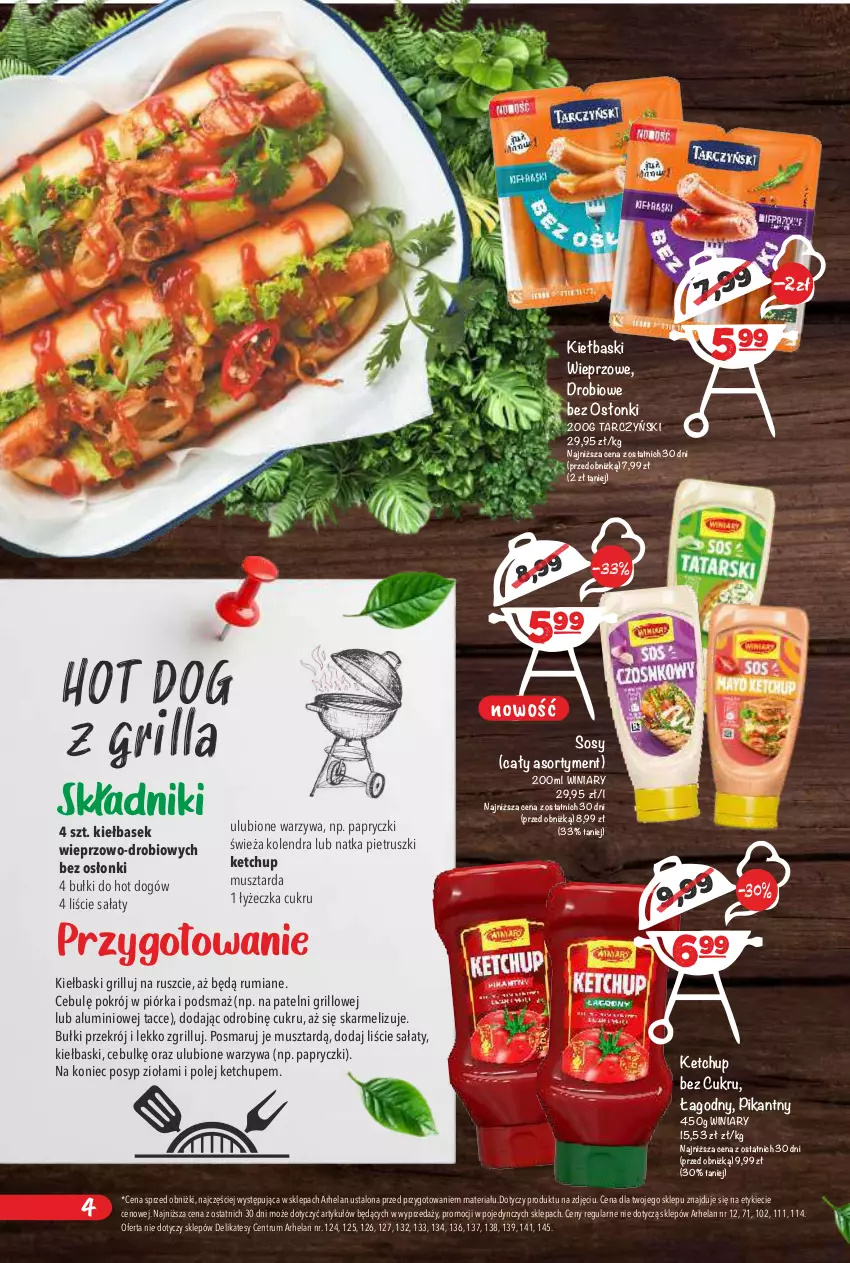 Gazetka promocyjna Arhelan - Gazetka - ważna 24.04 do 10.05.2026 - strona 4 - produkty: Bułki do hot dogów, Grill, Hot dog, Ketchup, Kolendra, Mus, Musztarda, Natka pietruszki, Olej, Rum, Sałat, Sos, Tarczyński, Warzywa, Winiary