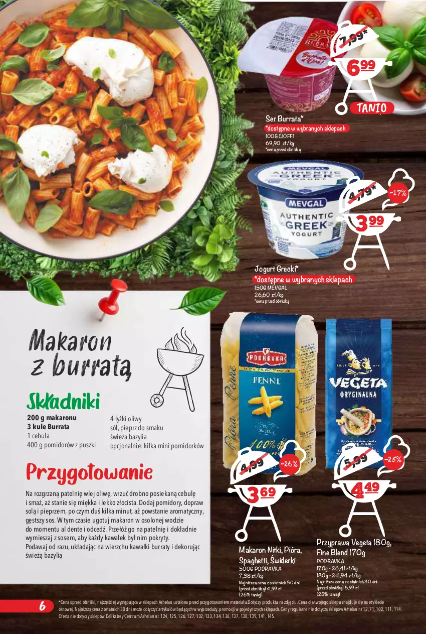 Gazetka promocyjna Arhelan - Gazetka - ważna 24.04 do 10.05.2026 - strona 6 - produkty: Bazyl, Bazylia, Burrata, Cebula, Jogurt, Kawa, Makaron, Pieprz, Podravka, Pomidory, Rum, Ser, Sól, Sos, Spaghetti, Vegeta, Wałek