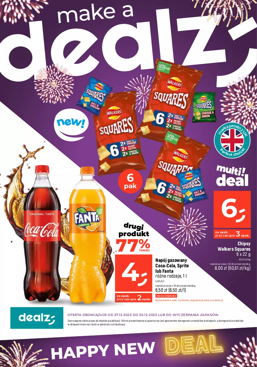 Gazetka promocyjna Dealz - MAKE A DEALZ - ważna 27.12.2023 do 03.01.2024 - strona 1 - produkty: Chipsy, Coca-Cola, Fa, Fanta, Napój, Napój gazowany, Sprite