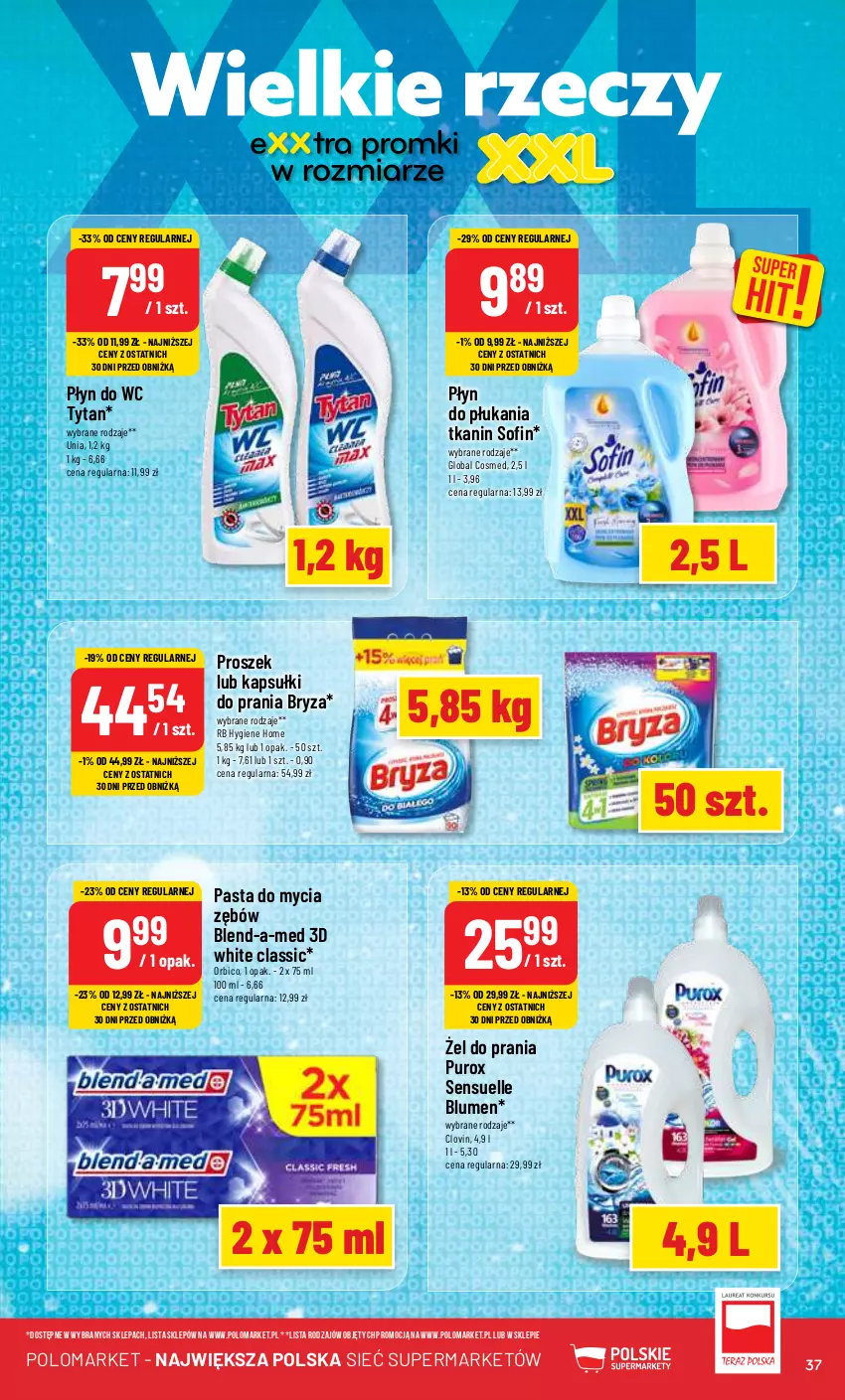 Gazetka promocyjna PoloMarket - Gazetka pomocyjna - ważna 21.02 do 27.02.2024 - strona 37 - produkty: BIC, Blend-a-Med, Bryza, Kapsułki do prania, Lovi, Płyn do płukania, Płyn do wc, Pur, Tytan