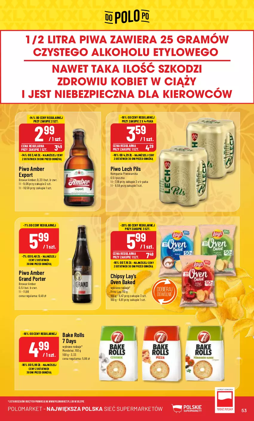 Gazetka promocyjna PoloMarket - Gazetka pomocyjna - ważna 21.02 do 27.02.2024 - strona 53 - produkty: 7 Days, Bake Rolls, Chipsy, Gra, Lay’s, Piwo, Por