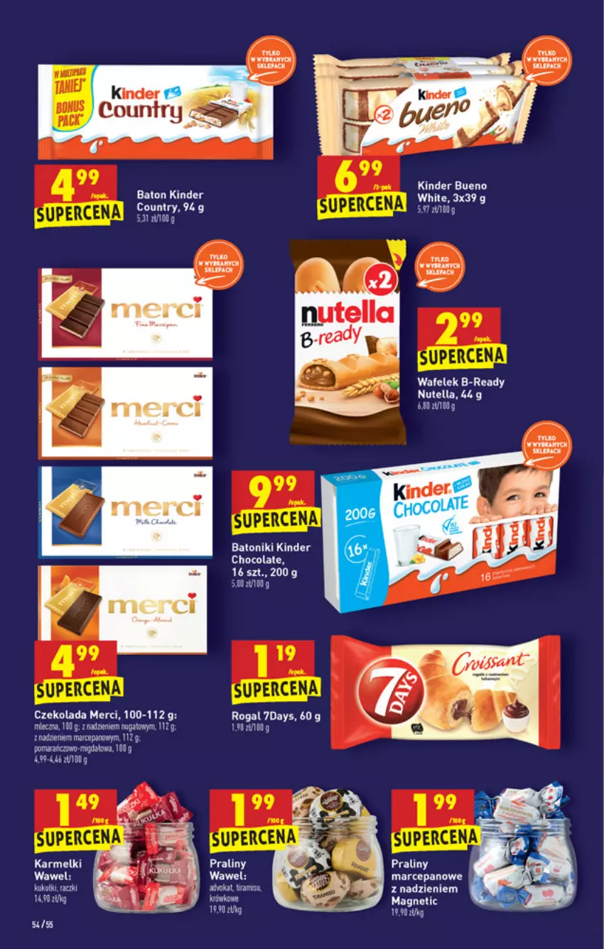 Gazetka promocyjna Biedronka - W tym tygodniu - ważna 18.03 do 24.03.2021 - strona 54 - produkty: Baton, Czekolada, Kinder, Kinder Bueno, Merci, Nutella, Praliny, Rogal, Tonik, Wafelek, Wawel