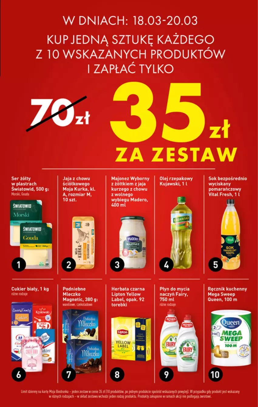 Gazetka promocyjna Biedronka - W tym tygodniu - ważna 18.03 do 24.03.2021 - strona 7 - produkty: Cukier, Fa, Fairy, Herbata, Herbata czarna, Jaja, Kujawski, Majonez, Mleczko, Płyn do mycia, Rama, Ręcznik, Ręcznik kuchenny, Sok