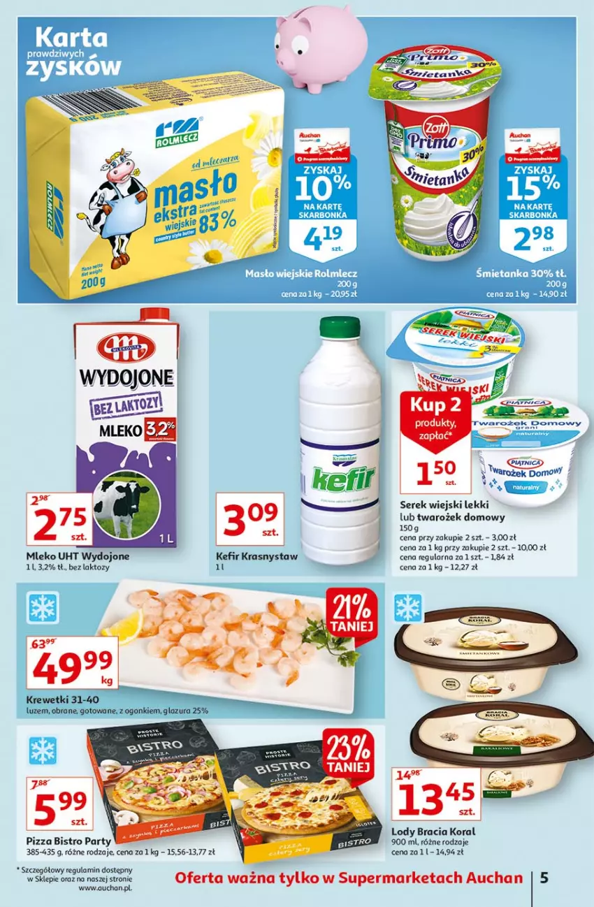 Gazetka promocyjna Auchan - Ceny w dół Supermarkety - ważna 10.06 do 16.06.2021 - strona 5 - produkty: AEG, Fa, Glazura, Kefir, Krewetki, Lazur, Lody, Mleko, Pizza, Ser, Serek, Serek wiejski