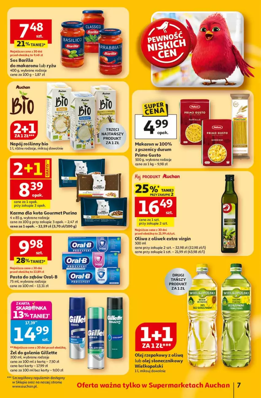 Gazetka promocyjna Auchan - Gazetka 30 Lat Supermarket Auchan - ważna 22.01 do 28.01.2026 - strona 7 - produkty: Barilla, Fa, Gillette, Gin, Makaron, Napój, Napój roślinny, Olej, Olej rzepakowy, Olej słonecznikowy, Oliwa z oliwek, Pasta do zębów, Pur, Purina, Rum, Ryż, Sos, Wiko