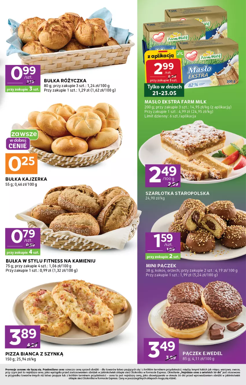 Gazetka promocyjna Stokrotka - Stokrotka Express - ważna 21.05 do 27.05.2026 - strona 3 - produkty: Bułka, Fa, Farm Milk, Kajzerka, Kokos, Masło, Mięso, Owoce, Pączek, Pizza, Szarlotka, Warzywa
