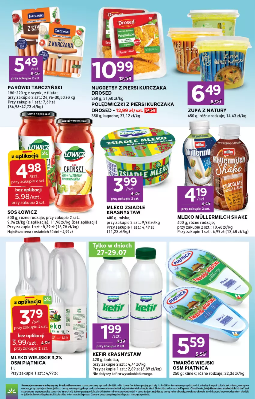 Gazetka promocyjna Stokrotka - Express - ważna 23.07 do 29.07.2026 - strona 4 - produkty: Kefir, Kurczak, Miska, Mleko, Mleko zsiadłe, Owoce, Palma, Parówki, Piątnica, Sok, Sos, Tarczyński, Zupa