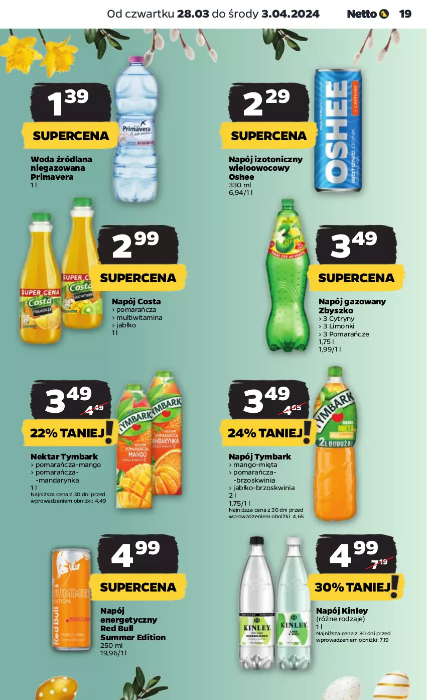 Gazetka promocyjna Netto - Artykuły spożywcze - ważna 28.03 do 03.04.2024 - strona 19 - produkty: Cytryny, LANA, Mango, Mięta, Napój, Napój energetyczny, Napój gazowany, Napój izotoniczny, Nektar, Oshee, Pomarańcze, Prima, Primavera, Red Bull, Tymbark, Woda