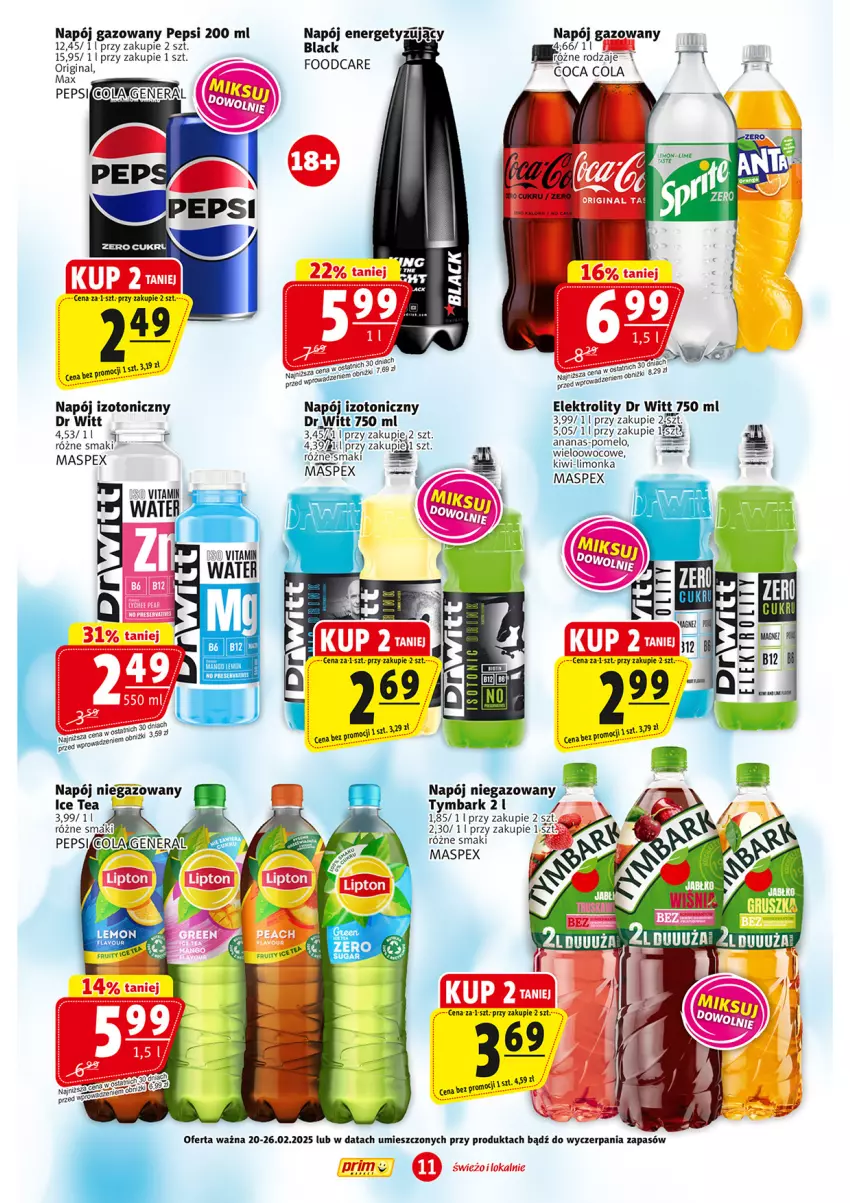 Gazetka promocyjna Prim Market - ważna 20.02 do 26.02.2025 - strona 11 - produkty: Ananas, Gin, Ice tea, Limonka, Napój, Napój gazowany, Napój izotoniczny, Napój niegazowany, Pepsi, Pomelo, Tymbark, Vitamin napój