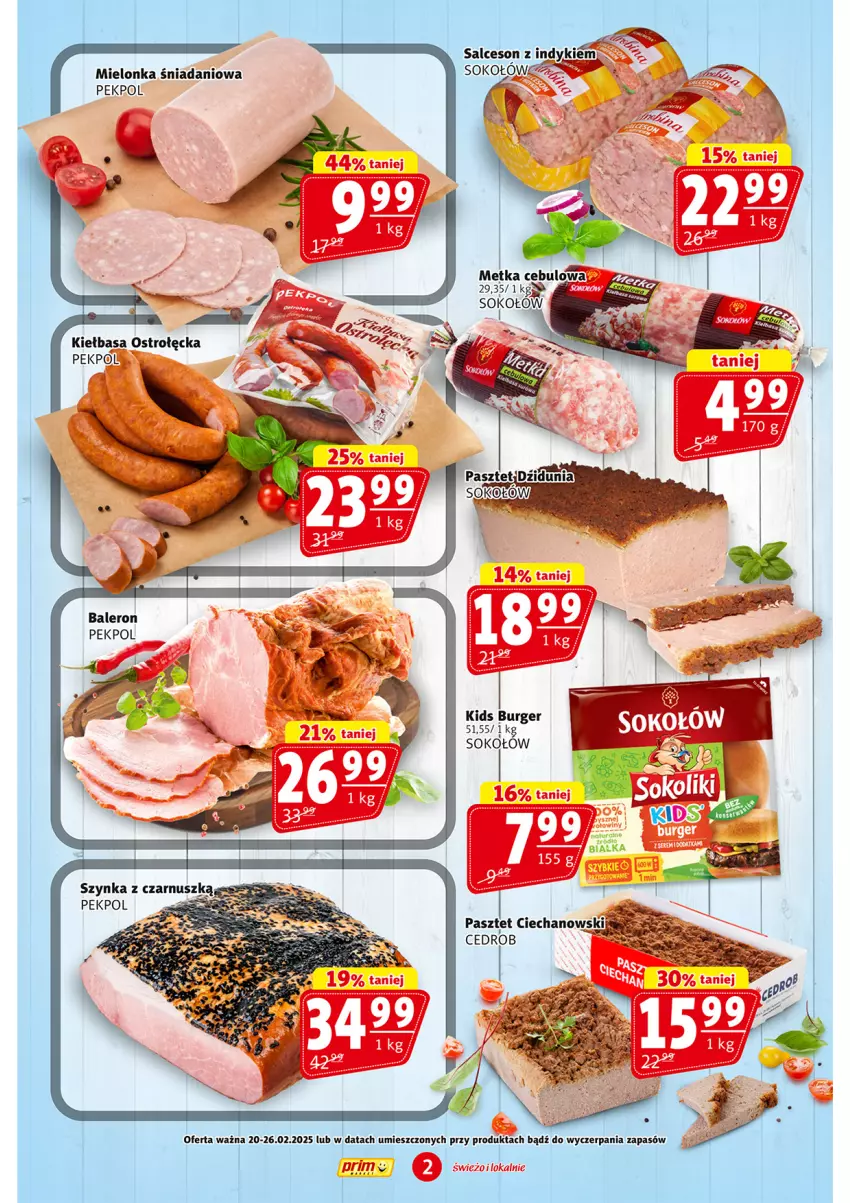 Gazetka promocyjna Prim Market - ważna 20.02 do 26.02.2025 - strona 2 - produkty: Burger, Danio, Kiełbasa, Pekpol, Sok, Sokołów