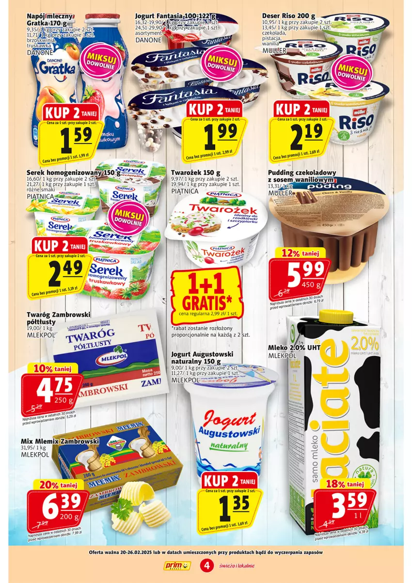 Gazetka promocyjna Prim Market - ważna 20.02 do 26.02.2025 - strona 4 - produkty: Czekolada, Danone, Deser, Jogurt, KOBO, Miecz, Mleko, Napój, Piątnica, Por, Ser, Serek, Twaróg