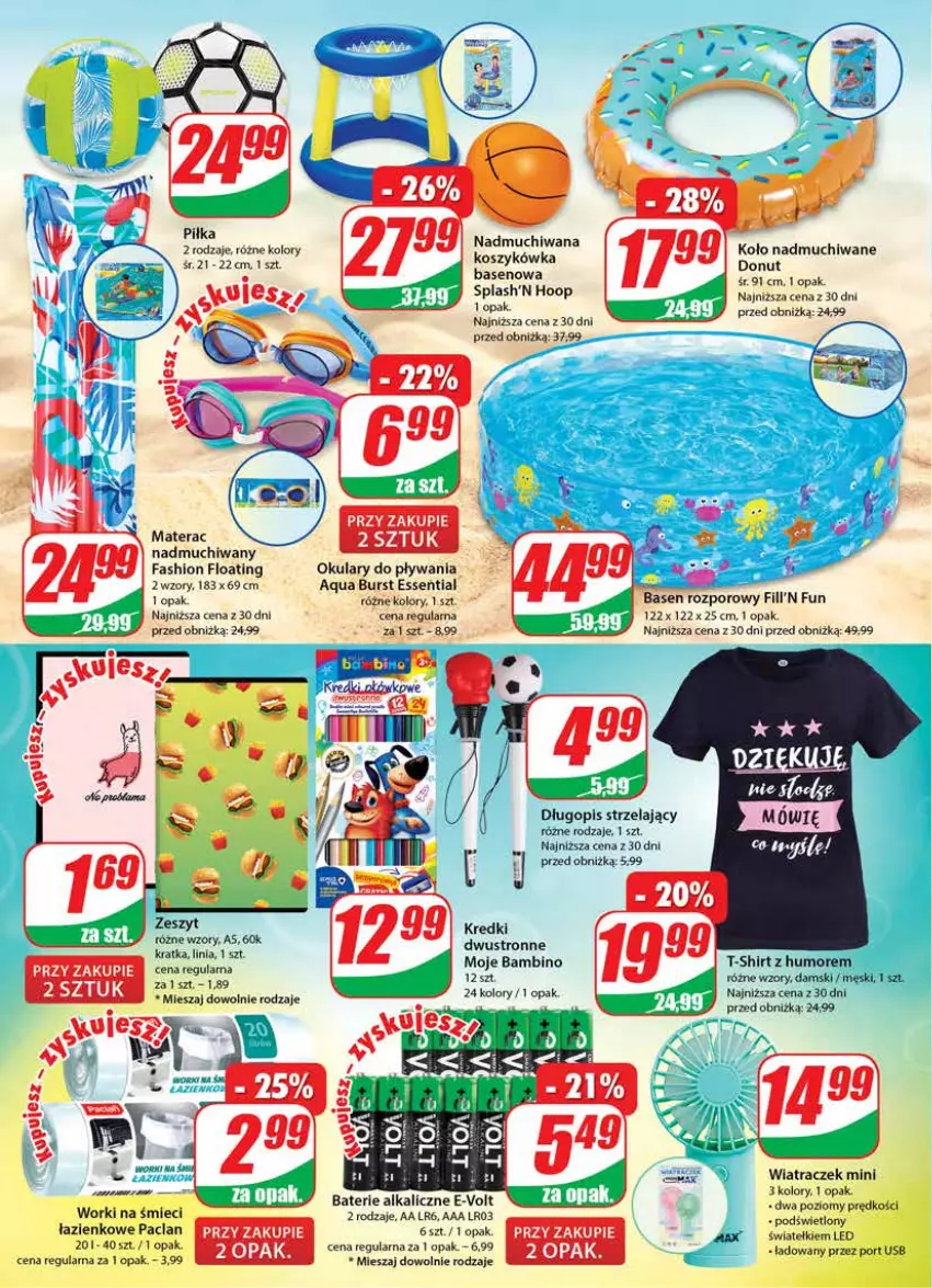 Gazetka promocyjna Dino - G27 - ważna 05.07 do 11.07.2023 - strona 20 - produkty: Baterie alkaliczne, Długopis, Donut, Fa, Hoop, Kosz, Materac, Por, T-shirt, Tera, Worki na śmiec, Worki na śmieci