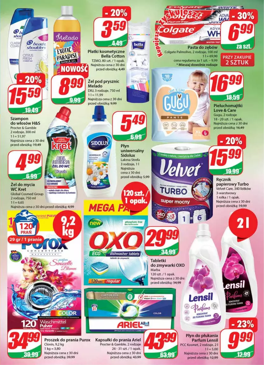 Gazetka promocyjna Dino - G27 - ważna 05.07 do 11.07.2023 - strona 23 - produkty: Ariel, Bell, Bella, Fa, Kapsułki do prania, Kawa, Kret, Lovi, Papier, Płatki kosmetyczne, Płyn do płukania, Proszek do prania, Pur, Ręcznik, Sidolux, Szampon, Tablet, Tabletki do zmywarki, Velvet, Zmywarki