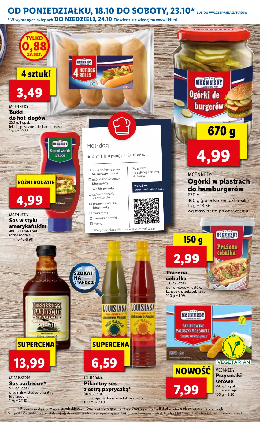 Gazetka promocyjna Lidl - KATALOG Z OFERTĄ W STYLU USA - ważna 18.10 do 22.10.2021 - strona 13 - produkty: Boczek, Burger, Gin, Hamburger, Kuchnia, Masło, Mus, Musztarda, Ogórki konserwowe, Parówki, Parówki z szynki, Por, Przysmaki, Sałat, Ser, Sos