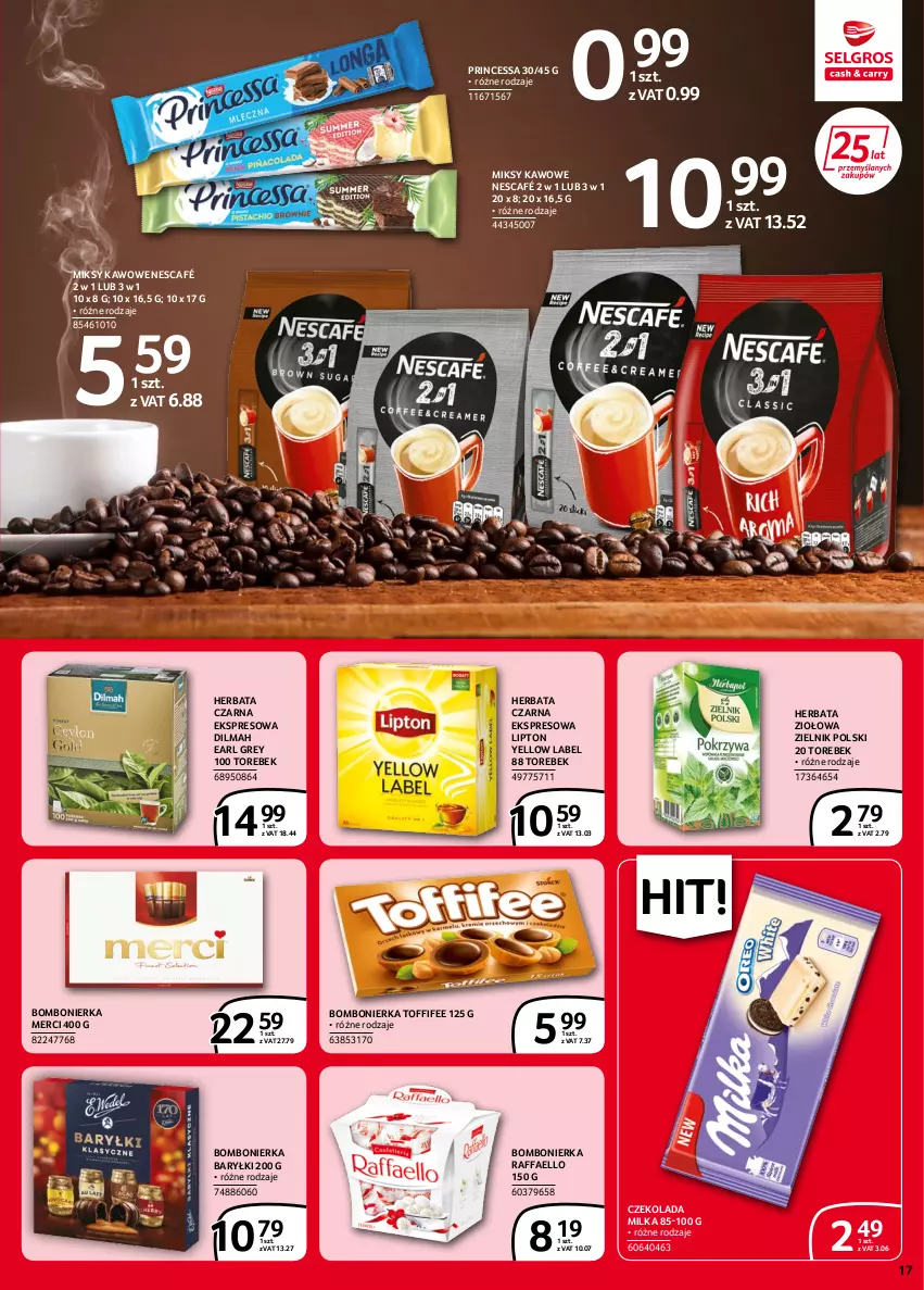 Gazetka promocyjna Selgros - Extra Oferta - ważna 02.06 do 14.06.2022 - strona 17 - produkty: Baryłki, Czekolada, Dilmah, Earl Grey, Fa, Herbata, Herbata czarna, Lipton, Merci, Milka, Nescafé, Princessa, Raffaello, Toffifee