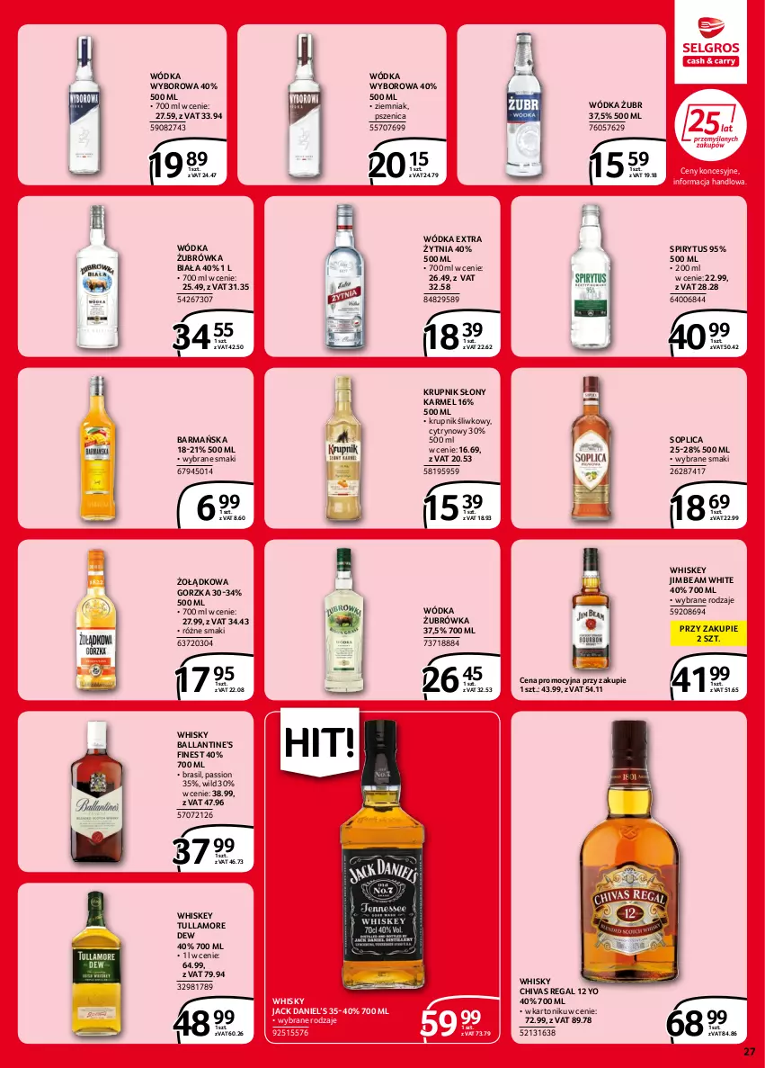 Gazetka promocyjna Selgros - Extra Oferta - ważna 02.06 do 14.06.2022 - strona 27 - produkty: Jim Beam, Krupnik, Soplica, Tonik, Tullamore Dew, Whiskey, Whisky, Wódka, Wyborowa