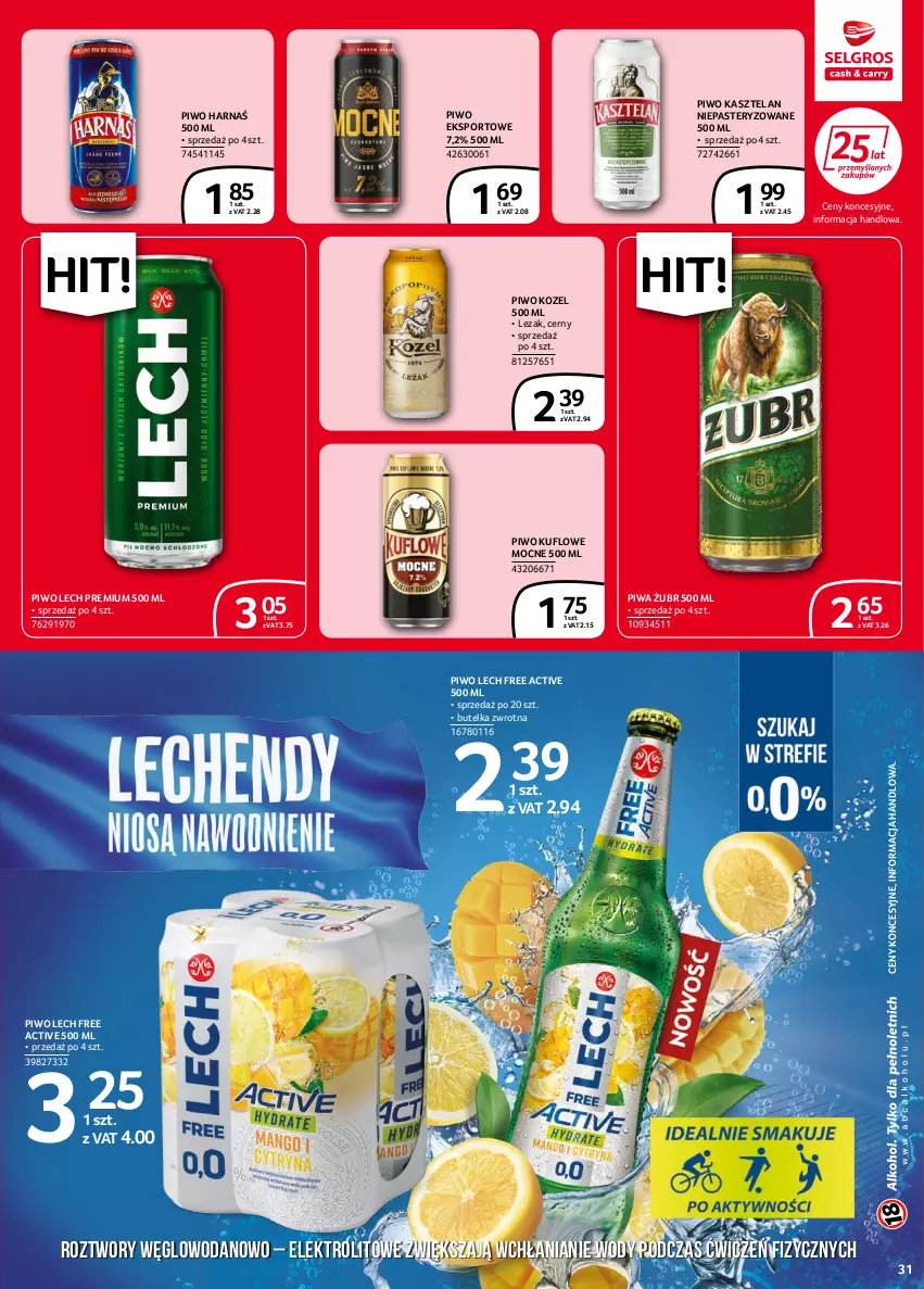 Gazetka promocyjna Selgros - Extra Oferta - ważna 02.06 do 14.06.2022 - strona 31 - produkty: Harnaś, Kasztelan, Kozel, Lech Premium, Piwa, Piwo, Por, Sport, Woda