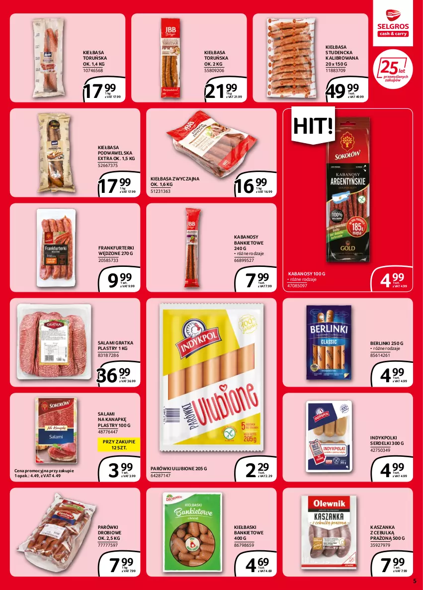 Gazetka promocyjna Selgros - Extra Oferta - ważna 02.06 do 14.06.2022 - strona 5 - produkty: Berlinki, Frankfurterki, Gra, Kabanos, Kasza, Kaszanka, Kiełbasa, Kiełbasa podwawelska, Parówki, Salami, Ser, Serdelki, Wawel