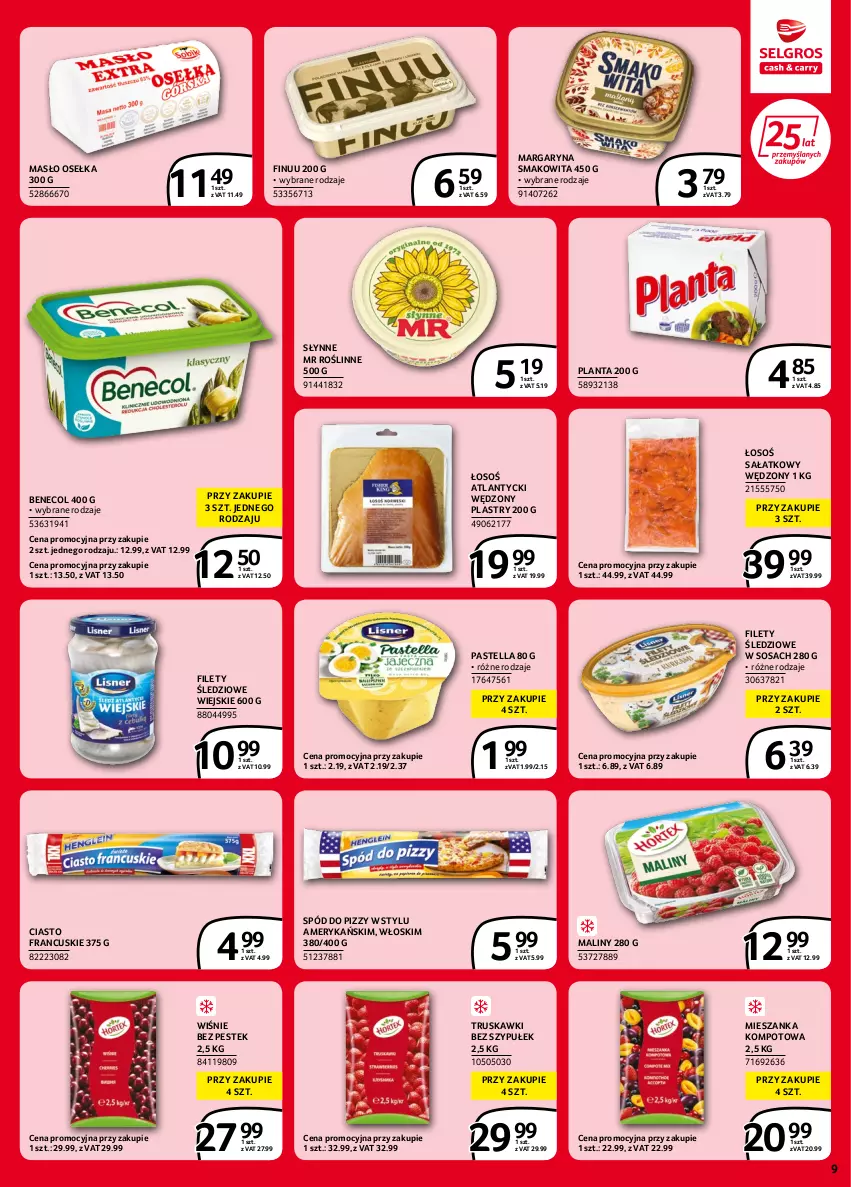 Gazetka promocyjna Selgros - Extra Oferta - ważna 02.06 do 14.06.2022 - strona 9 - produkty: Benecol, Ciasto francuskie, Finuu, Maliny, Margaryna, Masło, Mieszanka kompotowa, Pastella, Sałat, Słynne, Słynne MR Roślinne, Smakowita, Sos, Spód do pizzy, Stek, Truskawki