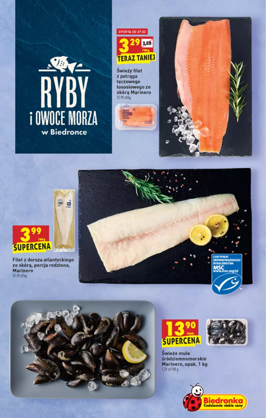 Gazetka promocyjna Biedronka - W tym tygodniu PN - ważna 25.02 do 03.03.2021 - strona 15 - produkty: Dorsz, Dron, Filet z dorsza atlantyckiego, Mule, Por, Pstrąg, Sos, Tera