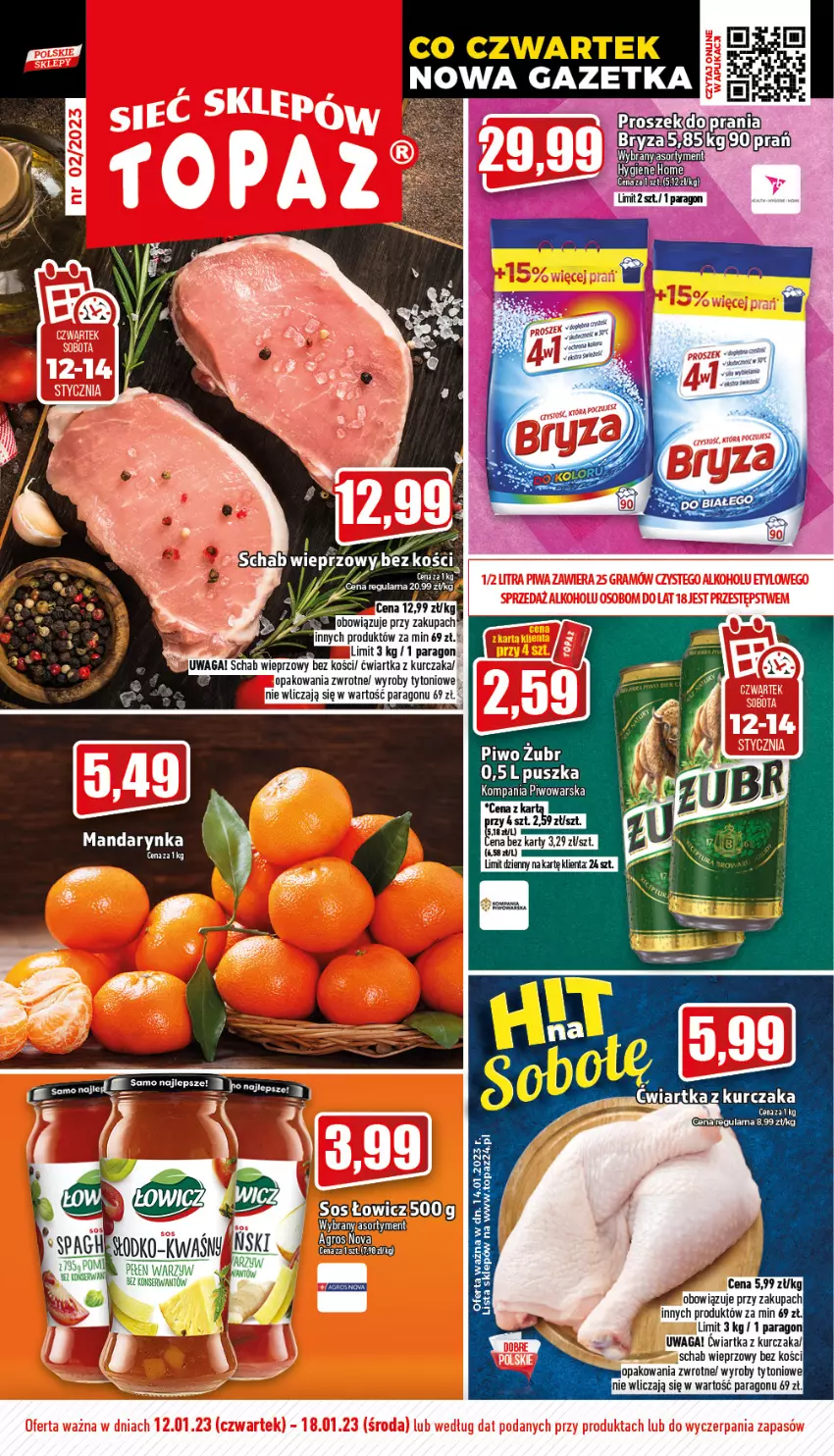 Gazetka promocyjna Topaz - Gazetka - ważna 12.01 do 18.01.2023 - strona 1 - produkty: Bryza, Gra, Piwa, Piwo, Sos