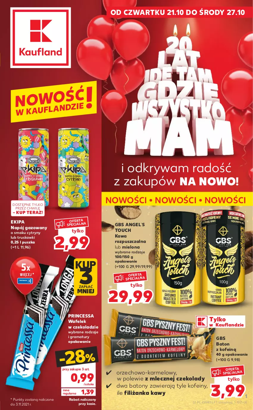 Gazetka promocyjna Kaufland - OFERTA TYGODNIA - ważna 21.10 do 27.10.2021 - strona 1 - produkty: Baton, Cytryny, Filiżanka, Gra, Kawa, Kawa rozpuszczalna, Napój, Napój gazowany, Princessa, Rama, Tera, Truskawki, Wafelek