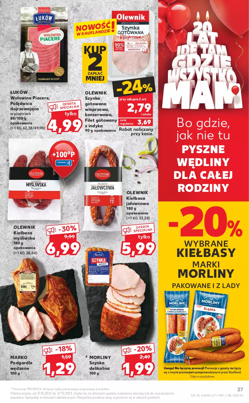 Gazetka promocyjna Kaufland - OFERTA TYGODNIA - ważna 21.10 do 27.10.2021 - strona 27 - produkty: Acer, Kiełbasa, Morliny, Olewnik, Polędwica, Ser, Szynka, Waga, Wołowina