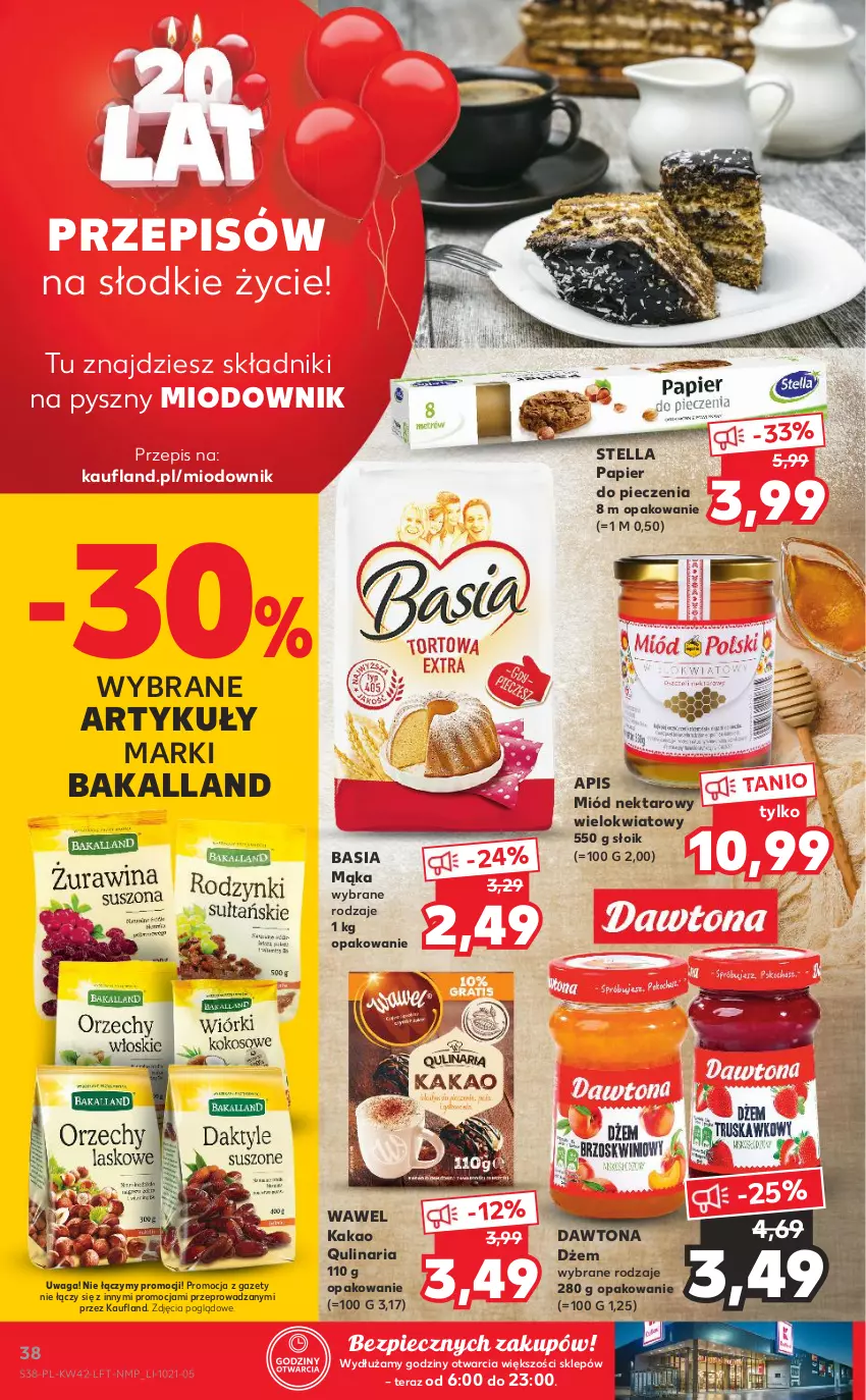 Gazetka promocyjna Kaufland - OFERTA TYGODNIA - ważna 21.10 do 27.10.2021 - strona 38 - produkty: Bakalland, Basia, Dawtona, Dżem, Kakao, Mąka, Miód, Nektar, Papier, Papier do pieczenia, Piec, Tera, Waga, Wawel