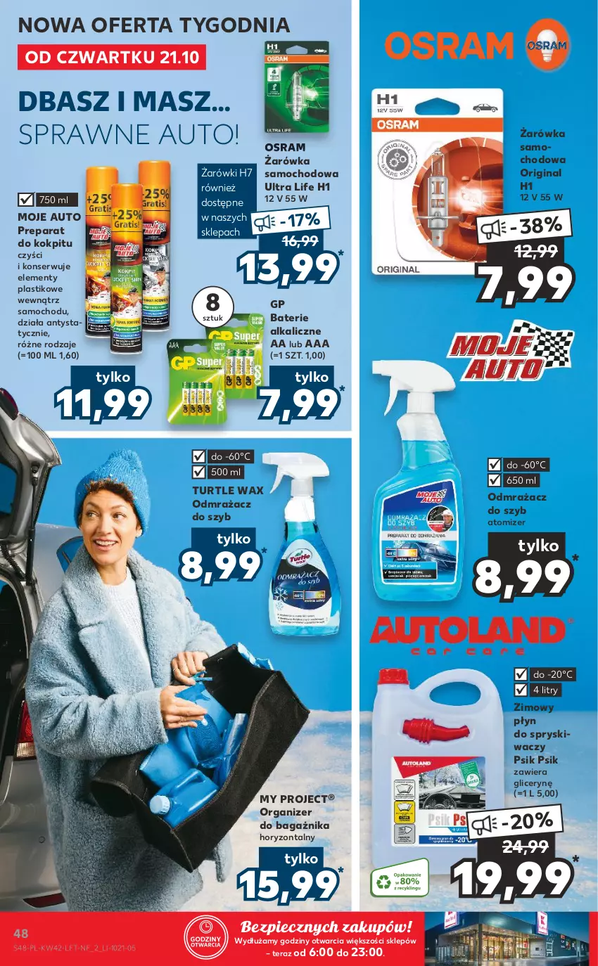 Gazetka promocyjna Kaufland - OFERTA TYGODNIA - ważna 21.10 do 27.10.2021 - strona 48 - produkty: Baterie alkaliczne, Gin, Moje Auto, O Bag, Odmrażacz do szyb, Organizer, Piec, Płyn do spryskiwaczy, Ser, Tera