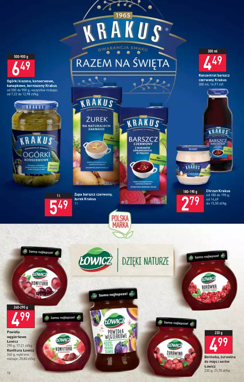 Gazetka promocyjna Stokrotka - Supermarket - ważna 31.03 do 06.04.2022 - strona 12 - produkty: Borówka, Chrzan, Konfitura, Korniszony, Krakus, Ser, Zupa