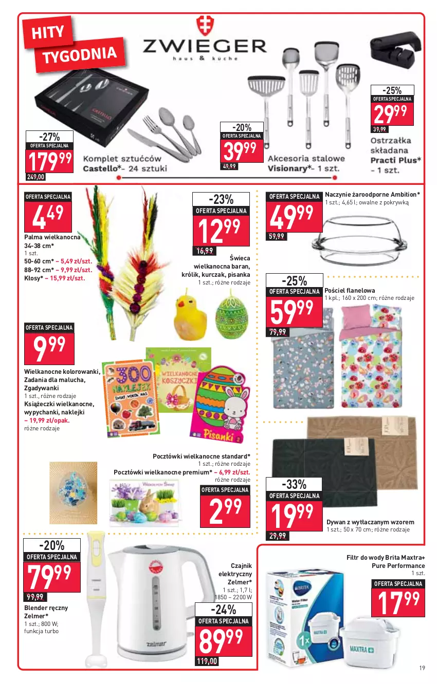 Gazetka promocyjna Stokrotka - Supermarket - ważna 31.03 do 06.04.2022 - strona 19 - produkty: Ambition, Blender, Blender ręczny, Brit, Brita, Brita Maxtra, Czajnik, Czajnik elektryczny, Dywan, Klej, Królik, Kurczak, Naczynie żaroodporne, Palma, Por, Pościel, Pościel flanelowa, Pur, Zelmer