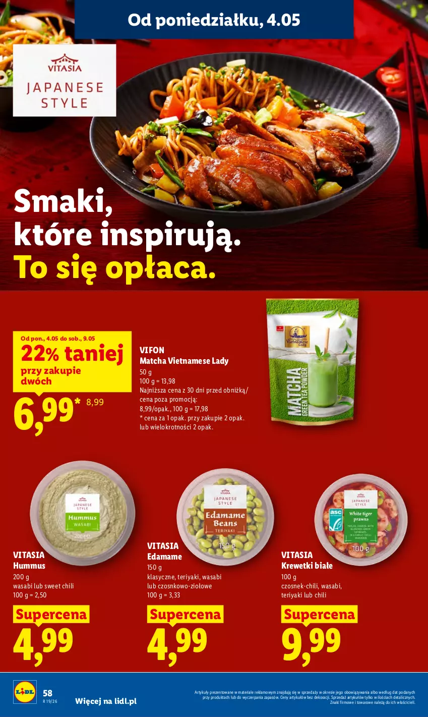Gazetka promocyjna Lidl - Gazetka ważna od 04.05 do 06.05 - ważna 04.05 do 06.05.2026 - strona 62 - produkty: Czosnek, Edam, Hummus, Krewetki, Mus, Wasa