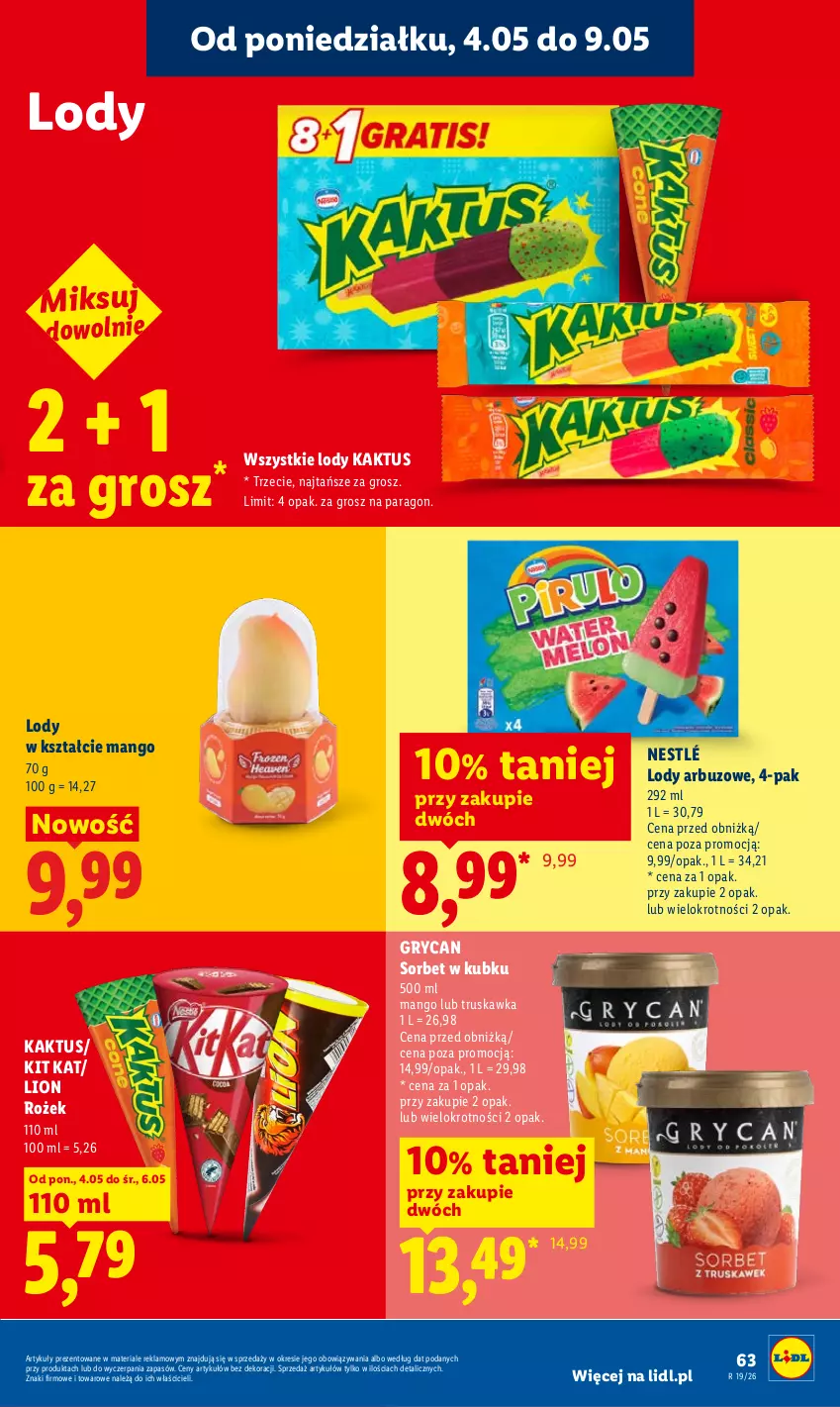 Gazetka promocyjna Lidl - Gazetka ważna od 04.05 do 06.05 - ważna 04.05 do 06.05.2026 - strona 67 - produkty: Arbuz, Gry, Kaktus, Kit Kat, Lion, Lody, Mango, Nestlé