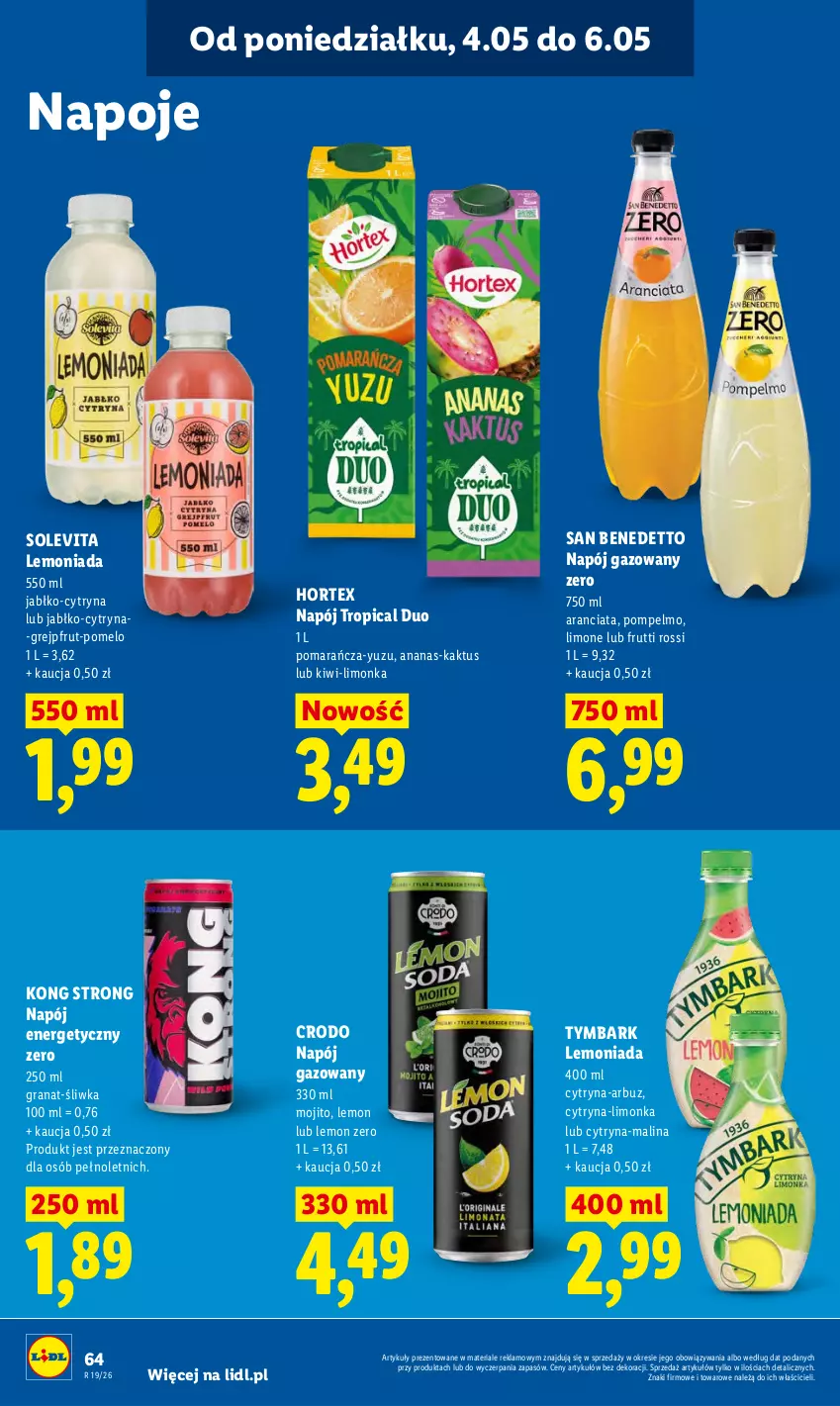 Gazetka promocyjna Lidl - Gazetka ważna od 04.05 do 06.05 - ważna 04.05 do 06.05.2026 - strona 68 - produkty: Ananas, Arbuz, Gra, Granat, Grejpfrut, Hortex, Kaktus, Kiwi, Lemoniada, Limonka, Napój, Napój energetyczny, Napój gazowany, Napoje, Pomelo, Tropical, Tymbark