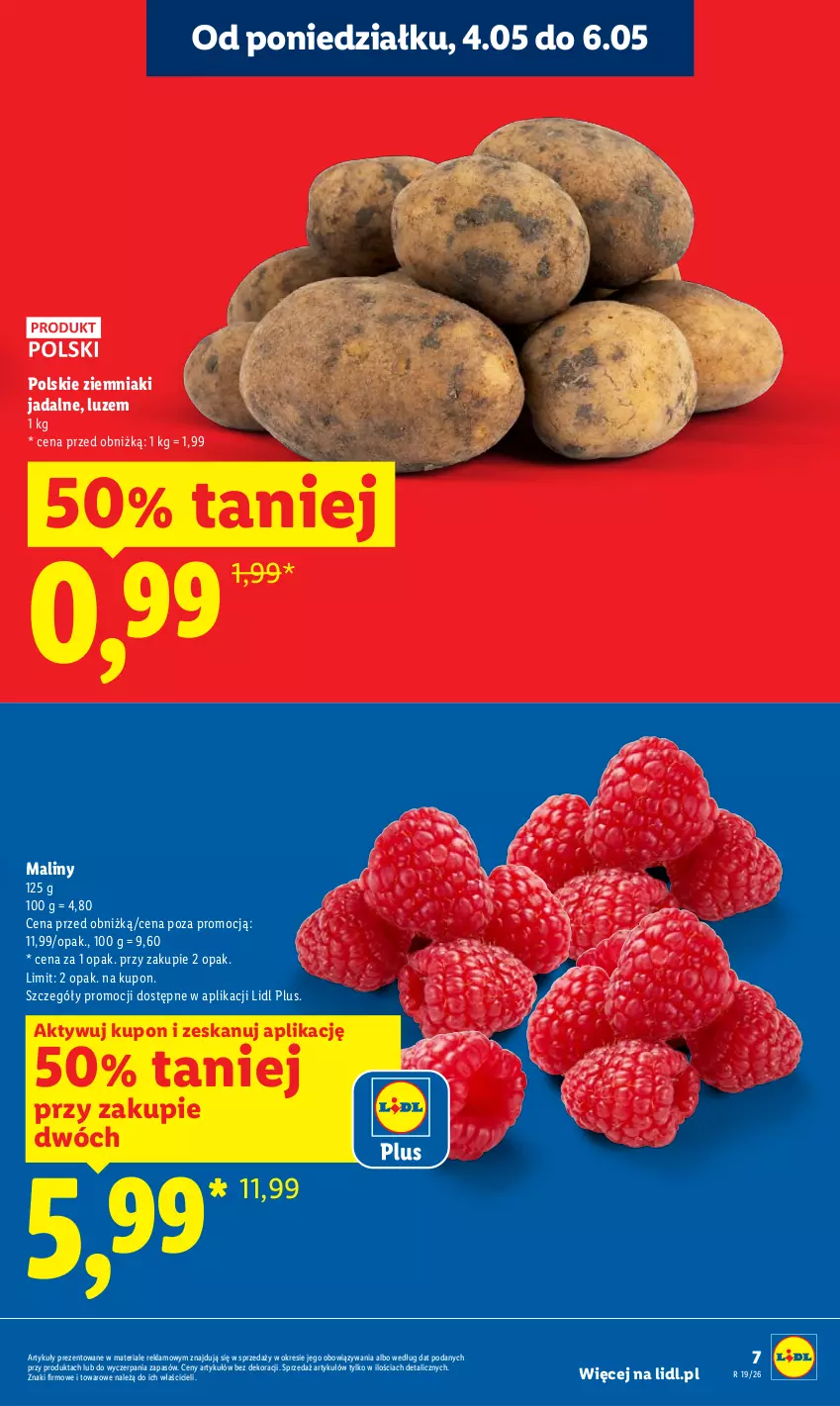 Gazetka promocyjna Lidl - Gazetka ważna od 04.05 do 06.05 - ważna 04.05 do 06.05.2026 - strona 7 - produkty: Maliny, Ziemniaki