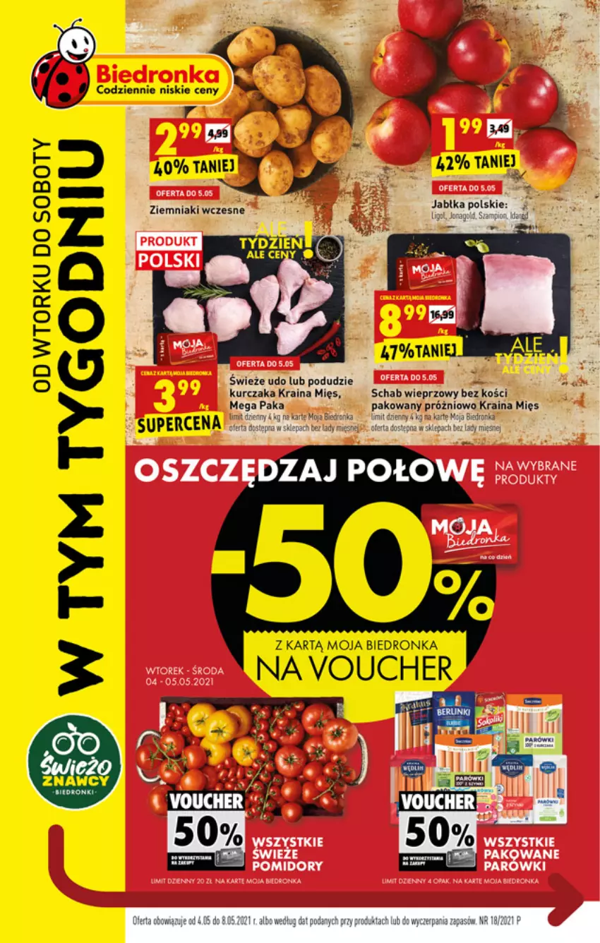 Gazetka promocyjna Biedronka - W tym tygodniu - ważna 04.05 do 08.05.2021 - strona 1 - produkty: Berlinki, Dron, Jabłka, Kurczak, Schab wieprzowy, Ziemniaki