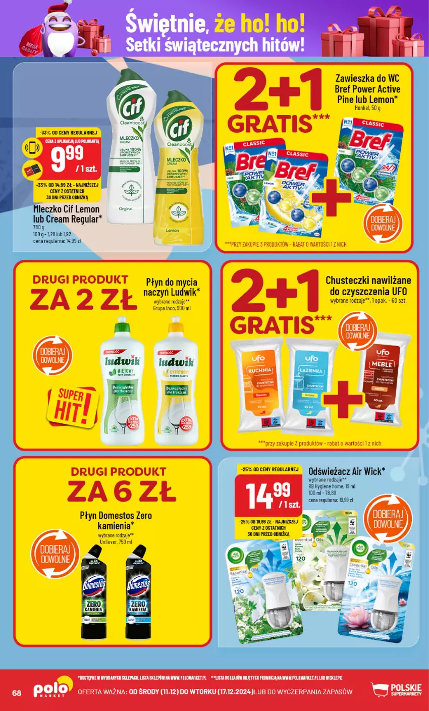 Gazetka promocyjna PoloMarket - Gazetka pomocyjna - ważna 11.10 do 17.10.2024 - strona 68 - produkty: Bref, Chusteczki, Cif, Domestos, Gin, Gra, Ludwik, Mleczko, Płyn do mycia, Zawieszka do wc