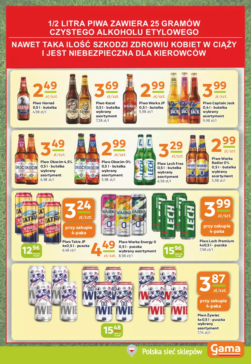 Gazetka promocyjna Gama - Gazetka Gama - ważna 13.06 do 25.06.2024 - strona 11 - produkty: Captain Jack, Gra, Harnaś, Koc, Kozel, Lech Premium, Okocim, Piec, Piwa, Piwo, Radler, Tatra, Warka