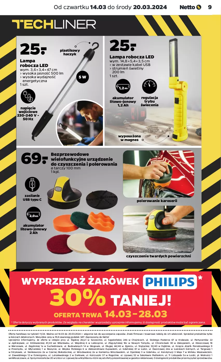 Gazetka promocyjna Netto - Akcesoria i dodatki - ważna 14.03 do 20.03.2024 - strona 9 - produkty: Akumulator, Fa, Gra, Haczyk, Kabel USB, Kujawski, Lampa, Lampa robocza LED, Podlaski, Rum, Ser, Silan, Sok, Stock, Top