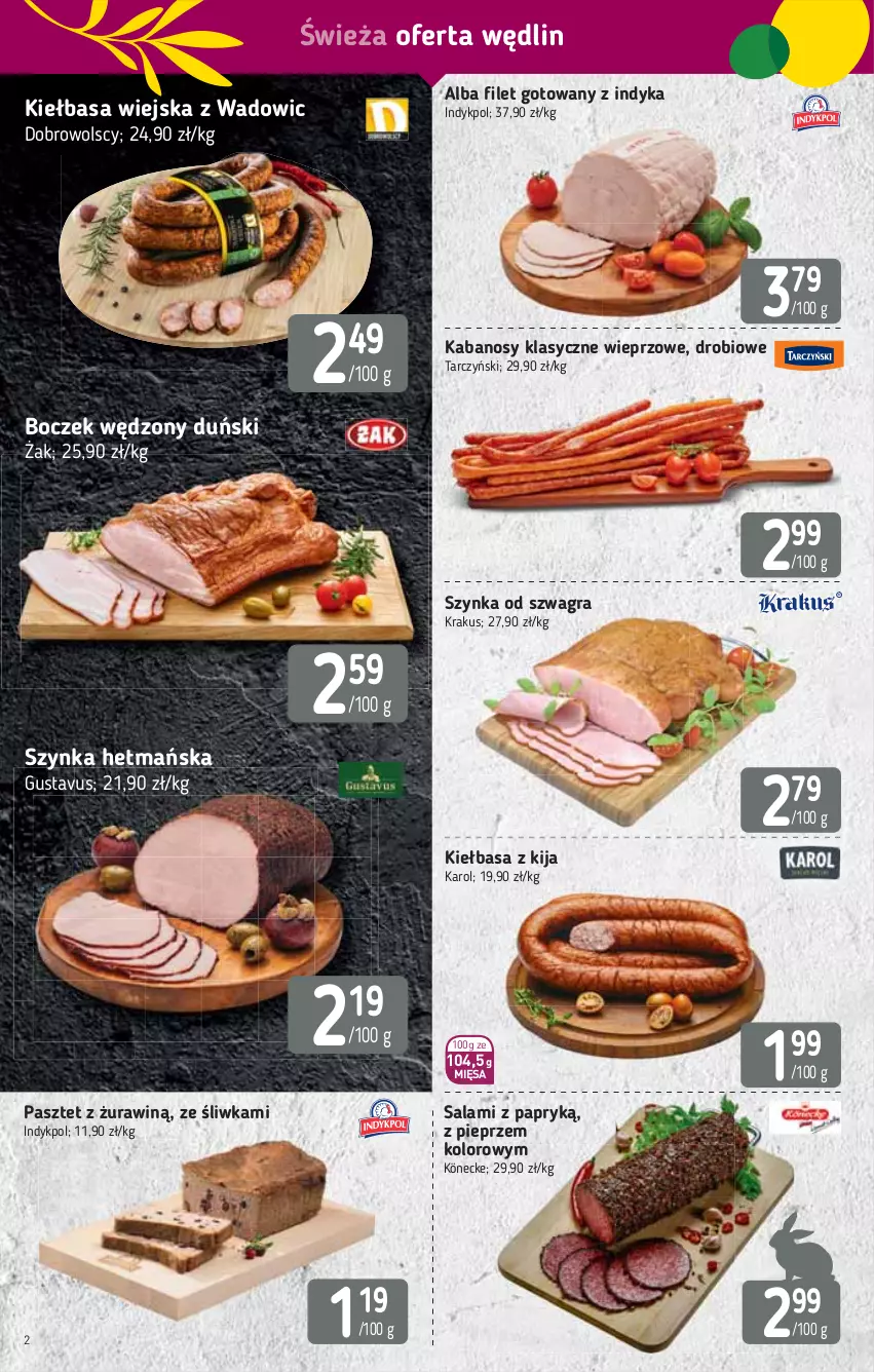 Gazetka promocyjna Stokrotka - Market - ważna 01.04 do 07.04.2021 - strona 2 - produkty: Boczek, Gra, Kabanos, Kiełbasa, Kiełbasa wiejska, Krakus, Pasztet, Pieprz, Salami, Salami z papryką, Szynka, Tarczyński