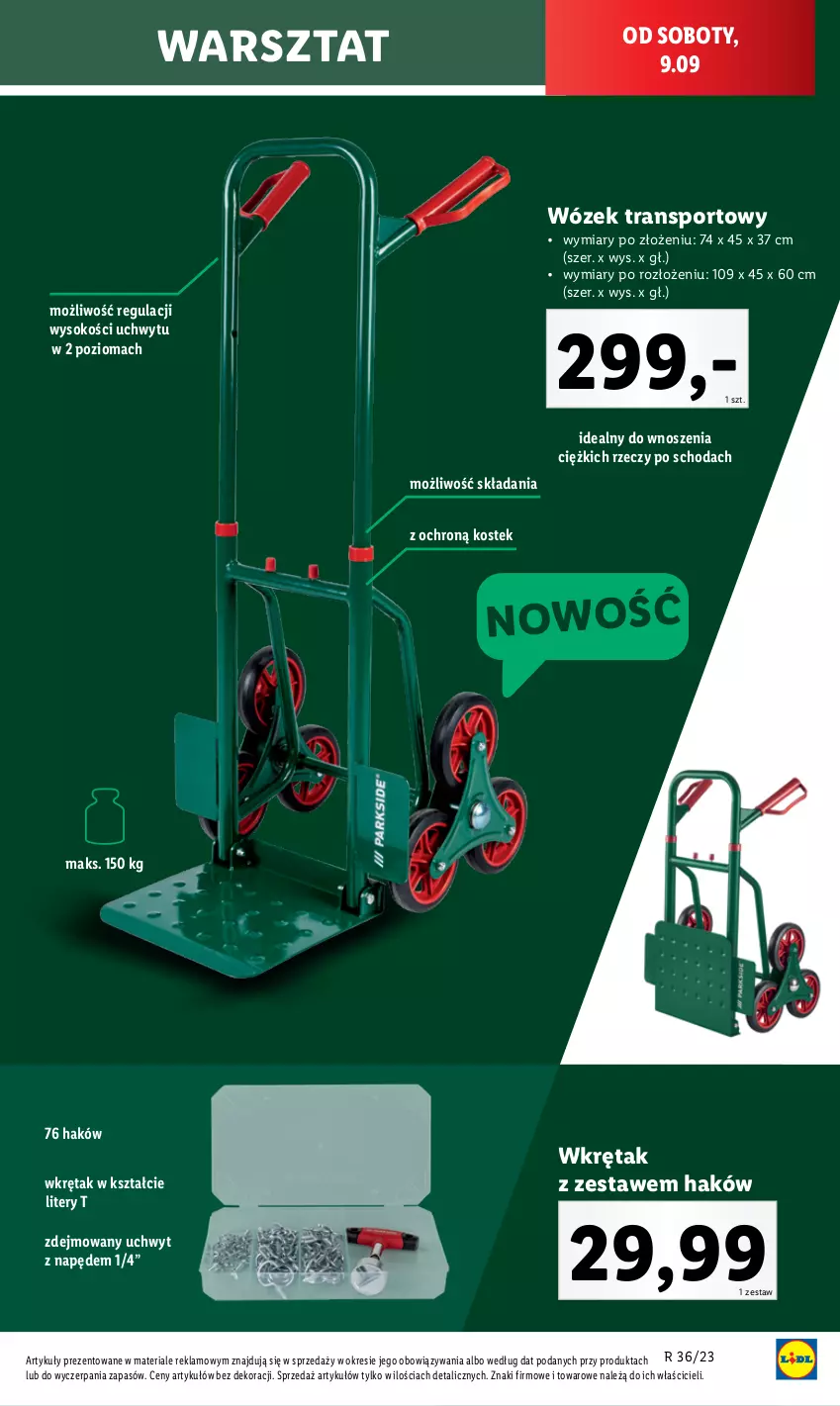 Gazetka promocyjna Lidl - GAZETKA - ważna 04.09 do 09.09.2023 - strona 45 - produkty: Por, Sok, Sport, Stek, Tran, Wkręt, Wózek, Wózek transportowy